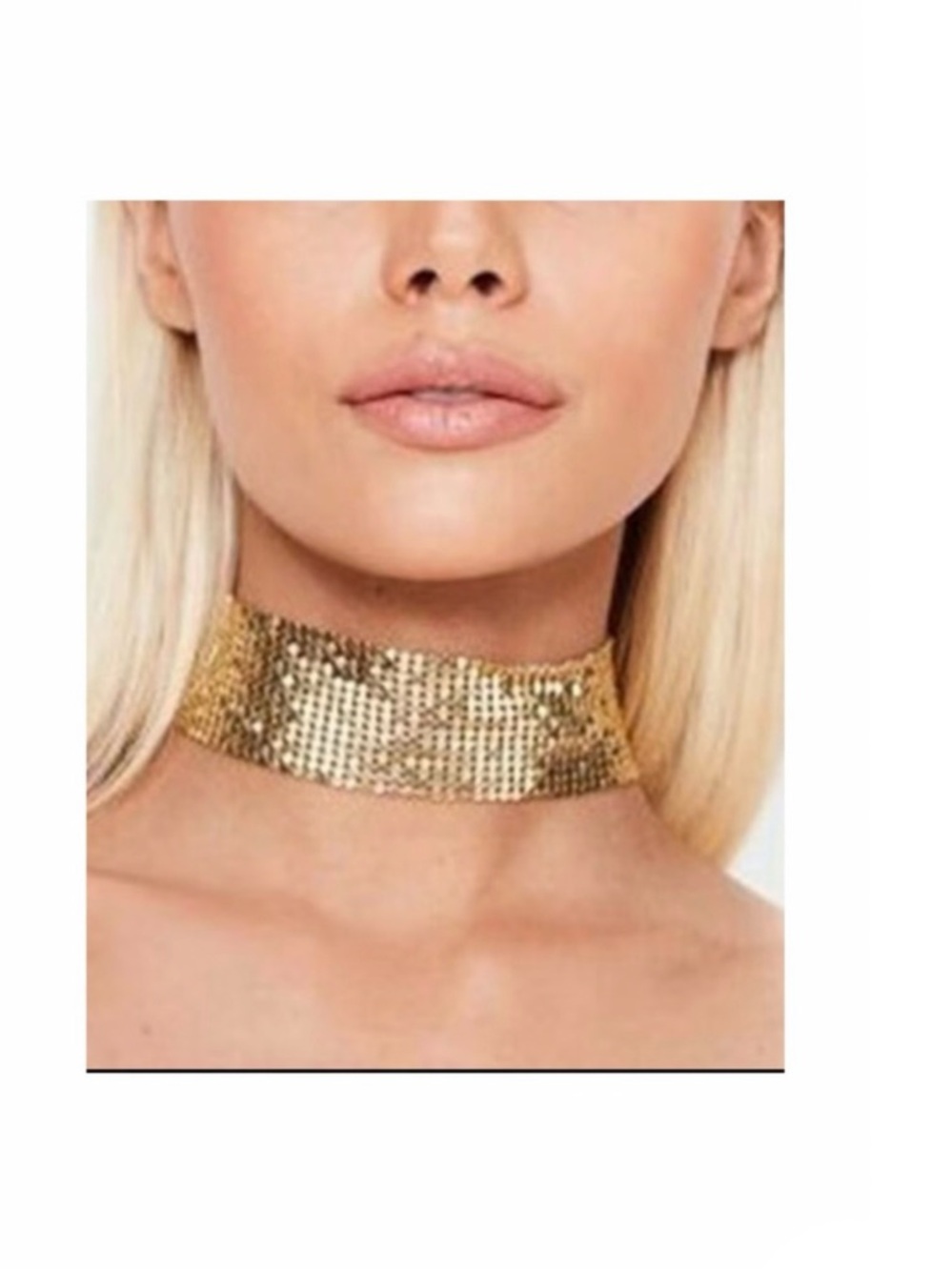 Gold Metallic Sequin Choker Necklace With With Secure Adjustable Chain Closure